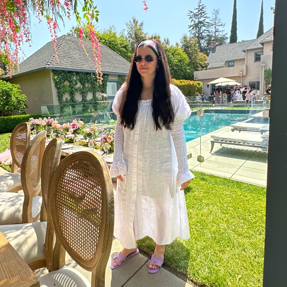 Sleeper white dress with lace trimming